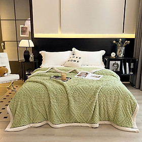 Mua Chăn lông cừu len LIDACO siêu ấm cỡ lớn 2mx2m3 mặt trên len thêu mặt dưới lông cừu kèm túi đựng
