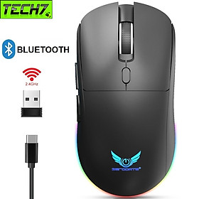 Chuột Led Không Dây Pin sạc T25 Gaming Cổng sạc TypeC chống mỏi cổ tay cho máy tính laptop hàng nhập khẩu - Đen