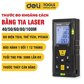 [TẶNG 2 PIN] Máy Đo Khoảng Cách Laser Deli Chính Hãng Loại 40m - 120m Đa Năng - Dễ Dàng Sử Dụng Từ Xa - EDL4168 - 80m - EDL4169