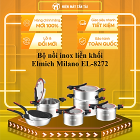 Bộ nồi chảo inox Elmich Milano EL-8272 liền khối size 16,18,20 nồi hấp 22, chảo 20, 26cm - Hàng chính hãng