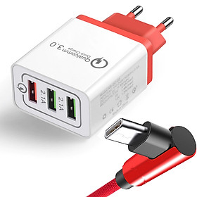 Mua Củ Sạc Nhanh 3 Cổng Qualcomm Quickcharge 3.0 kèm dây sạc chuyên dụng cho mọi thiết bị - Màu ngẫu nhiên