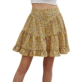 Women A-line Mini Skirt Floral Print Elastic High Waist Ruffles Flare Skirt Holiday Street Beach Boho Skirts