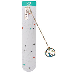 Bookmark Kẹp Sách Kim Loại Phối Charm Hình Mèo Màu Xanh Dương