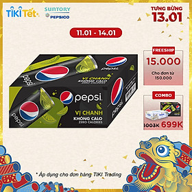Thùng 24 Lon Nước Ngọt Có Gas Pepsi Vị Chanh Không Calo (330ml/Lon)
