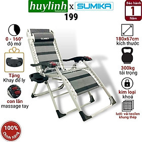 Ghế xếp thư giãn SUMIKA 199 - có lăn tay massage, khung vuông cao cấp, tải trọng 300kg