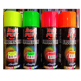 Bình phun sơn xịt Redfox huỳnh quang 1002 (F6) hồng / 1005 (F3) vàng - Sơn xịt tạo phát quang dưới ánh đèn UV dùng để sơn trang trí các mẫu quảng cáo, thiết bị thể thao, biển báo