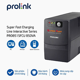 Bộ lưu điện, bộ cấp điện liên tục UPS Prolink PRO851SFCU (850VA) công suất 480W - Hàng chính hãng, có cổng USB