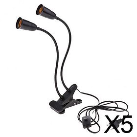 5xEU Plug E27 2-head Clip on Reading Light Base Desk Reading Lamp Socket Black