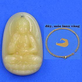 Mặt Phật A di đà đá thạch anh vàng 4.3 cm kèm móc và dây chuyền inox, Mặt Phật bản mệnh