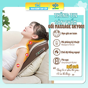 Gối Massage Hồng Ngoại - Đệm Gối Massage Kiêm Tựa Lưng 16 bi - Sử Dụng Pin Sạc - Mát Xa Cổ, Vai, Gáy