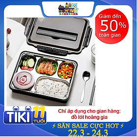 Khay Đựng Cơm Văn Phòng Inox 5 Ngăn Cao Cấp Có Nắp Đậy + TẶNG Kèm Bộ Đũa Thìa Và Bát Sứ ( giao mầu ngẫu nhiên )