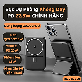 Mua Pin Sạc Dự Phòng Không Dây 10000mah sạc nhanh PD 22.5W - Sạc dự phòng mini từ tính