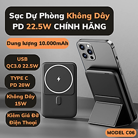 Pin Sạc Dự Phòng Không Dây 10000mah sạc nhanh PD 22.5W - Sạc dự phòng mini từ tính