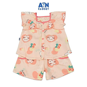 Bộ quần áo Ngắn bé gái hoạ tiết Thỏ Cherry Cam Lanh lụa - AICDBGNJFUJH - AIN Closet