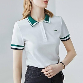 Áo polo nữ cổ xanh chất cotton mát mẻ, thêu logo cá sấu Cao Cấp