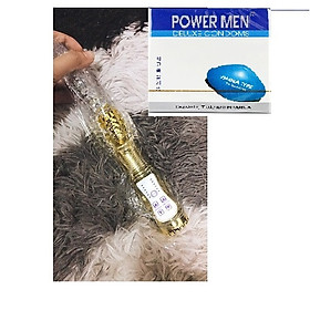 Cây massage vàng gold dành cho nữ - nhiều chế độ rung - di chuyển lên xuống xoay tùy thích - chất liệu silicon an toàn tặng kèm bao cao su powermen 3s che tên sản phẩm