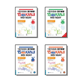 Hình ảnh sách Bộ sách Luyện tập viết chữ Kanji mỗi ngày. Trình độ Sơ - Trung cấp (15 Phút Luyện Kanji mỗi ngày Vol.1, Vol.2, Vol.3, Vol 4)