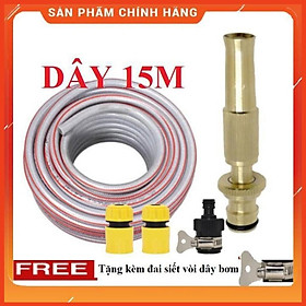 Vòi Xịt️Evoucher Bộ dây vòi xịt nước rửa xe, tưới cây , tăng áp 3 lần, loại 15m 206587 cút sập,nối đen+ đai