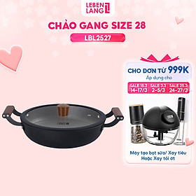 Mua Nồi gang chống dính đa năng Lebenlang LBL2527  size 28  3.6L  nắp kính tay cầm gỗ dùng mọi loại bếp - hàng chính hãng