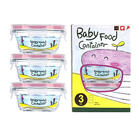 Set 3 Hộp Thủy Tinh Đựng Thực Phẩm Glasslock Baby