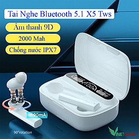 Mua VINETTEAM X5 Tai Nghe Bluetooth TWS 5.1 Lõi Kép Có Mic Không Dây Đàm Thoại Chống Nước IPX7 Âm Thanh Vòm 9D  Dock Sạc Có Màn Hình Led  Dung Lượng 2000mah Kiêm Sạc Dự Phòng Cho Tai Nghe Và Điện Thoại-4382- Hàng Chính Hãng