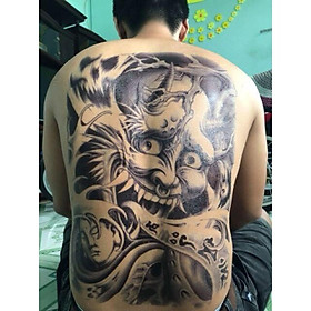 Hình xăm dán tattoo rồng đẹp kín lưng trắng đen 34x48cm tặng bắp tay xinh  15x21cm