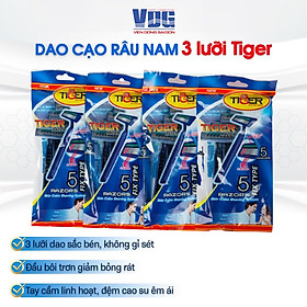 Combo 4 bịch dao cạo râu 3 lưỡi Tiger We're Men (5 cây/ bịch) - xài 1 lần tiện lợi mang lên máy bay đi du lịch được, 3 lưỡi dao kép  sắt bén, không gỉ sét