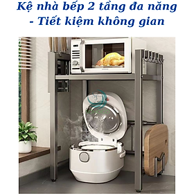 Kệ Đa Năng Nhà Bếp 2 Tầng Chống Gỉ Kệ Lò Vi Sóng Thông Minh Kèm Móc Treo & Kệ Dao Kệ Bếp Tiện Ích Đa Chức Năng Kiểu Dáng Hiện Đại