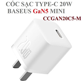 Cốc sạc / Bộ sạc nhanh 1 cổng type-C 20W Baseus GaN5 Mini CCGAN20C5-M _ Hàng chính hãng