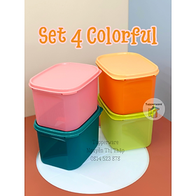 Hộp bảo quản thực phẩm TUPPERWARE Colorful Rectangular Set 4 (2024) - Chất liệu nhựa nguyên sinh, an toàn tiếp xúc với thực phẩm - Đựng các thực phẩm khô hoặc Đựng thực phẩm sơ chế, chế biến sẵn trong ngăn mát tủ lạnh