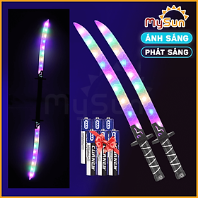 Kiếm Katana Nhật nhựa phát ánh sáng đồ chơi Samurai mini giá rẻ như thật cho bé trai tặng PIN MySun