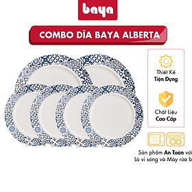 Mua Bộ 6 Đĩa Sứ Tráng Men BAYA ALBERTA Gồm 4 Đĩa Trung  2 Đĩa Lớn Họa Tiết Gạch Bông Màu Xanh Hoài Cổ  Hiện Đại 6000244
