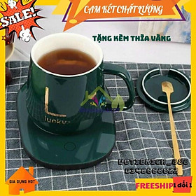 Mua Cốc Hâm Nóng đồ uống kèm đế điện  Bộ ly sứ kèm đế điện hâm nóng trà  cafe  hâm sữa + Tặng kèm thìa vàng