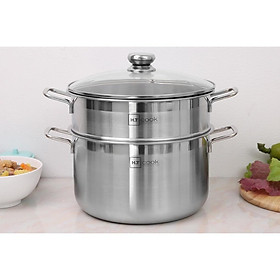 Bộ Nồi Xửng Hấp inox 430 Cao Cáp Fivestar H.T Cook Bếp Từ 1 Đáy Nắp Kính , tặng 1 vá canh 26cm | 28cm | 30cm | 32cm