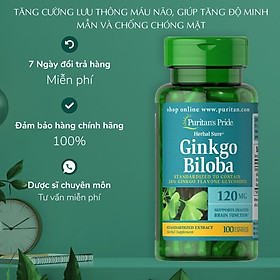 Hình ảnh Bổ não puritan's pride ginkgo biloba 120mg tăng lưu thông máu não, tăng cường trí nhớ , giúp an thần và giảm Stress - OZ Slim Store