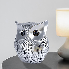 Chic Owl Figurine Sculpture Decorative Ornament Miniature Decor Black_Silver