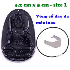 Mặt Phật Bất động minh vương đá thạch anh đen 5 cm kèm vòng cổ dây da đen - mặt dây chuyền size lớn - size L, Mặt Phật bản mệnh