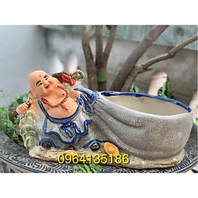 Mua Tượng di lặc kéo bao tiền chậu trồng cây gốm sứ Bát Tràng