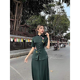 Đồ Lam Nữ Đi Chùa SJ14 Trang Nhã Kín Đáo Dành Cho Phật Tử THÊU CÁ THỦ CÔNG