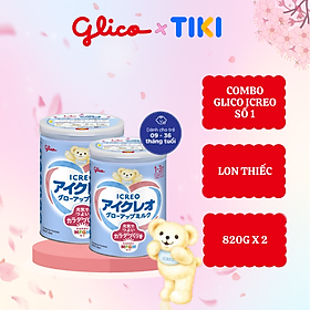 Combo 2 lon sữa Glico Icreo Follow Up Milk Icreo số 1 kèm 5 thanh sữa tiện dụng dinh dưỡng cho bé 820glon