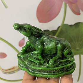 Mua Tượng đá con trâu trang trí tượng Trâu phong thủy - Chiều dài 10cm - Màu xanh lục bích - Đá Composite