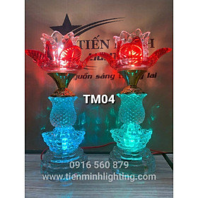 Đèn Thờ Hoa Sen Thủy Tinh TM04, Tự động đổi màu, đèn Led cho khả năng chiếu sáng, tuổi thọ đèn đến 5000h, Thân đèn làm bằng thủy tinh cao cấp