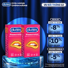 Bộ 2 hộp bao cao su Durex Pleasuremax gân gai, size 56mm, 12 bao/hộp