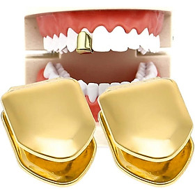 2 miếng răng trên cùng Nắp nướng đơn cho miệng răng, Phụ kiện tiệc Răng Vỉ nướng (màu: Vàng)