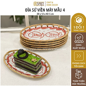 Đĩa Sứ Đan Mây Hình Oval, Đĩa Đựng Bánh Ngọt Trái Cây/ Woven Rattan Ceramic Storage Plate For Home Decoration