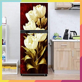 Decal dán tủ lạnh máy giặt chất liệu decal chống nước, in hình hoa tuylip, gồm 4 kích thước chọn lựa