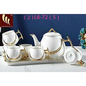 Bộ ấm chén sứ trắng viền vàng cao cấp #610