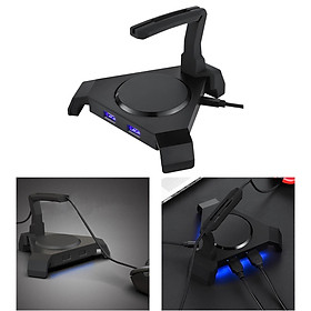 Q20 Gaming Mouse Bungee Cable Holder 4-Port Multi-Functional Headset RGB Lighting PC USB 2.0 Hub Office Desk Organizer, for Competitive Games