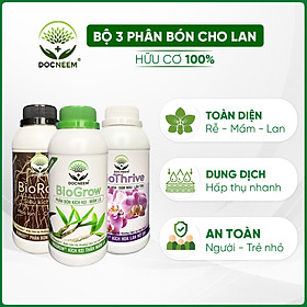 Bộ Phân bón hoa lan toàn diện BIOROOT, BIOGROW, BIOTHRIVE chuyên biệt cho hoa phong lan, giúp kích rễ, nuôi dưỡng thân mầm lá, kích kei, và giúp hoa lan nở sai và đậm màu, dung tích 1.5 lít, hàng chính hãng thương hiệu Docneem