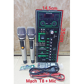 MẠCH LOA KÉO T8 KÈM CẶP MIC KHÔNG DÂY THÂN NHÔM- HÙNG TỐT CHO LOA 30~40 ĐƠN / 2O ĐÔI